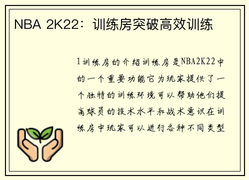 NBA 2K22：训练房突破高效训练