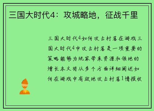 三国大时代4：攻城略地，征战千里