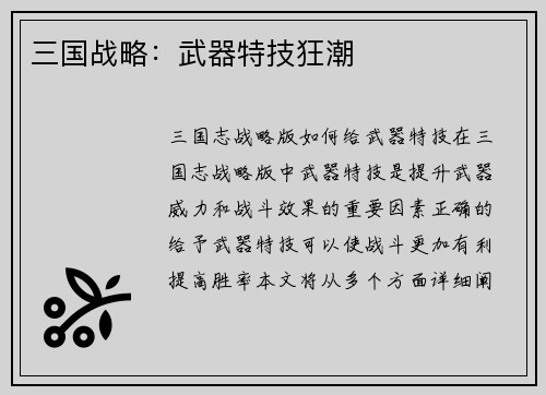 三国战略：武器特技狂潮